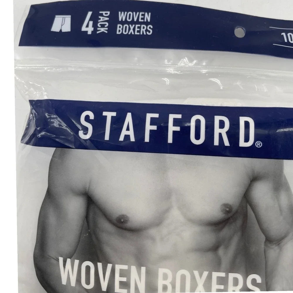 Stafford Mens 4 Pack Woven Boxers 100% Cotton White Comfort Stretch XL Button